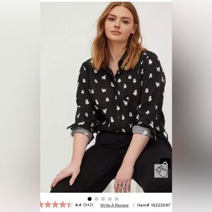 Lizzie Rayon Twill Button-Up Long Sleeve Shirt cute whimsical dog print 🥹